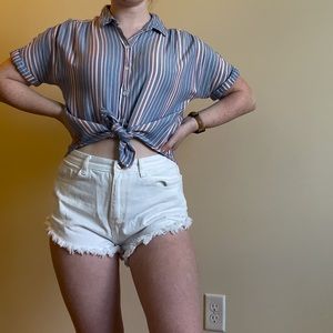 Short Sleeve Collared Striped Shirt